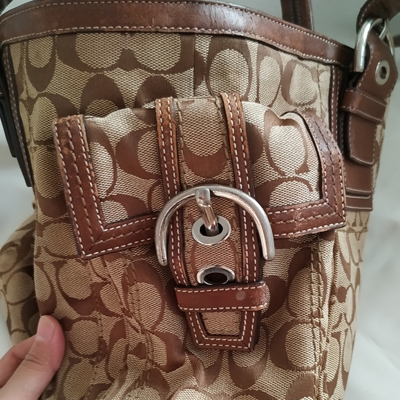 Coach Signature Brown Canvas Gallery 10079 Large Carry All Zip Up Shoulder Purse - Picture 8 of 17